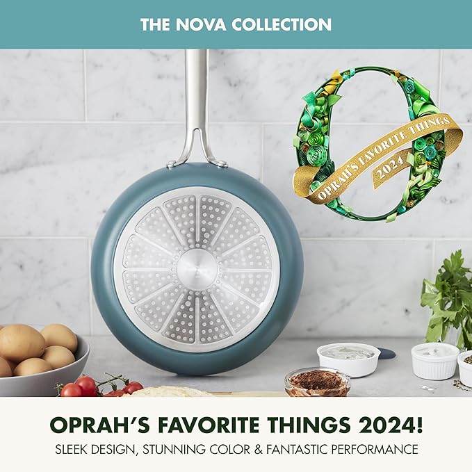 GreenPan Nova 8" Frying Pan Skillet, Oprah’s Favorite Things 2024, Ceramic Nonstick Cookware, PFAS Free, Toxin-Free, Induction Suitable, Dishwasher & Oven Safe, Durable, Easy Clean, Deep Teal