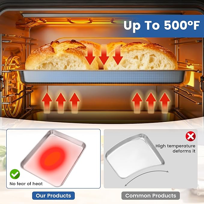6 Pack Stainless Steel Baking Sheet Pans, 16" L × 12" W × 1" H Cookie Sheets for Toaster Oven, Rust-Resistant, Dishwasher Safe