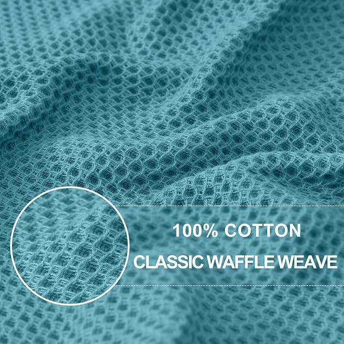 Homaxy 100% Cotton Waffle Weave Kitchen Dish Cloths, Ultra Soft Absorbent Quick Drying Dish Towels, 12 x 12 Inches, 12-Pack, Lake Blue