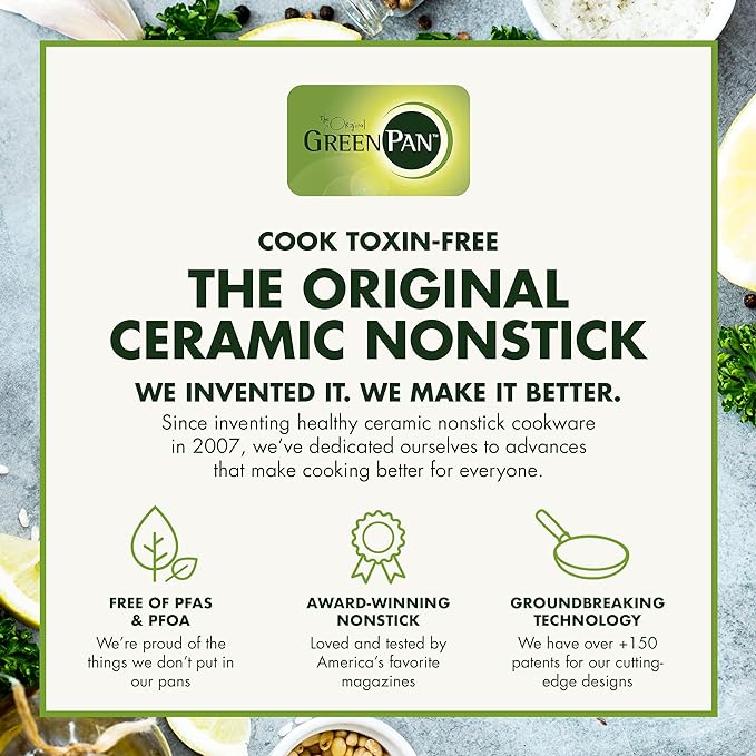 GreenPan Chatham Prime Midnight Hard Anodized Healthy Ceramic Nonstick, 8" Frying Pan Skillet, PFAS-Free, Dishwasher Safe, Oven Safe, Black