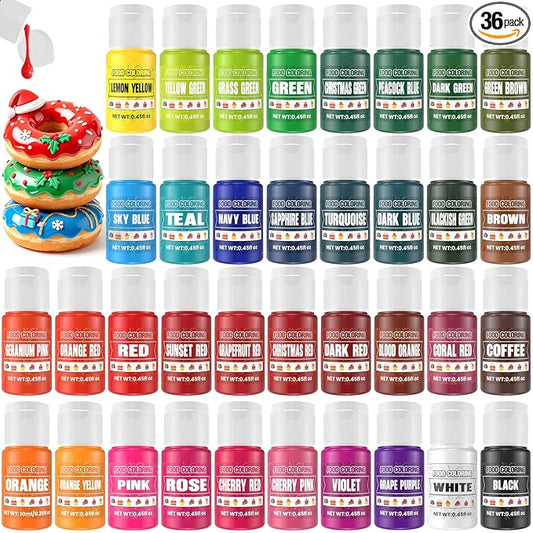 Food Coloring - 36 Colors Liquid Food Dye Set, Concentration Food Color for Christmas Cake Decorating, Baking, Easter Egg, Icing, Fondant, Cooking, Slime Making Kit and DIY Crafts - 0.45oz/Bottles
