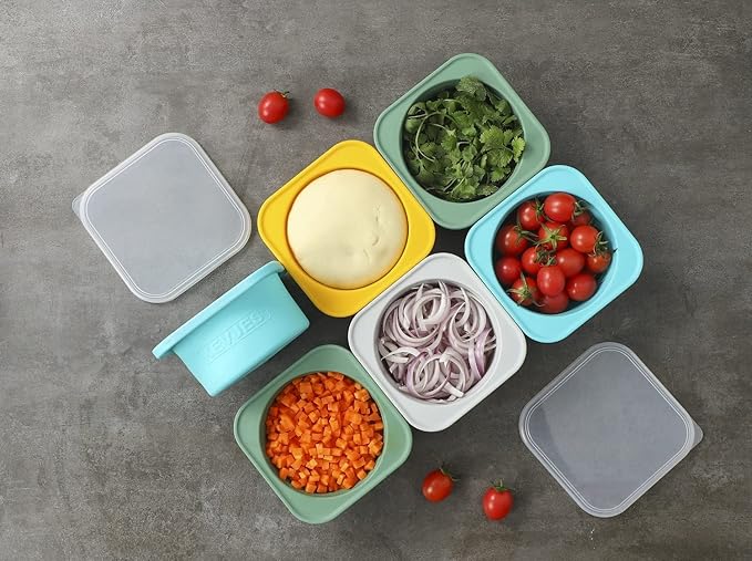 Stackable Silicone Artisan Pizza Dough Proofing Proving Containers with Lids-3 pack-500ml portion (Yellow)