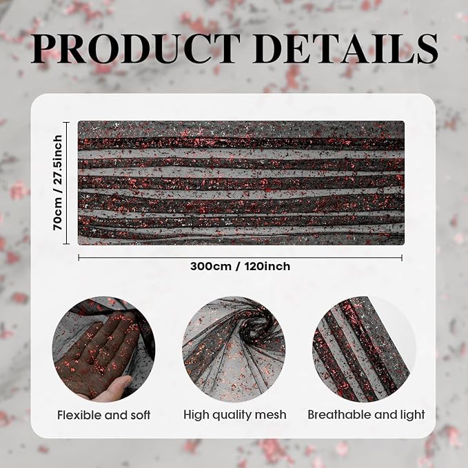 Artoid Mode 6PCS Black Red Gold Gauze Table Runner 120 Inch 10FT, Glitter Metallic Foil Sheer Dining Wedding Anniversary Holiday Table Decor for Home Party