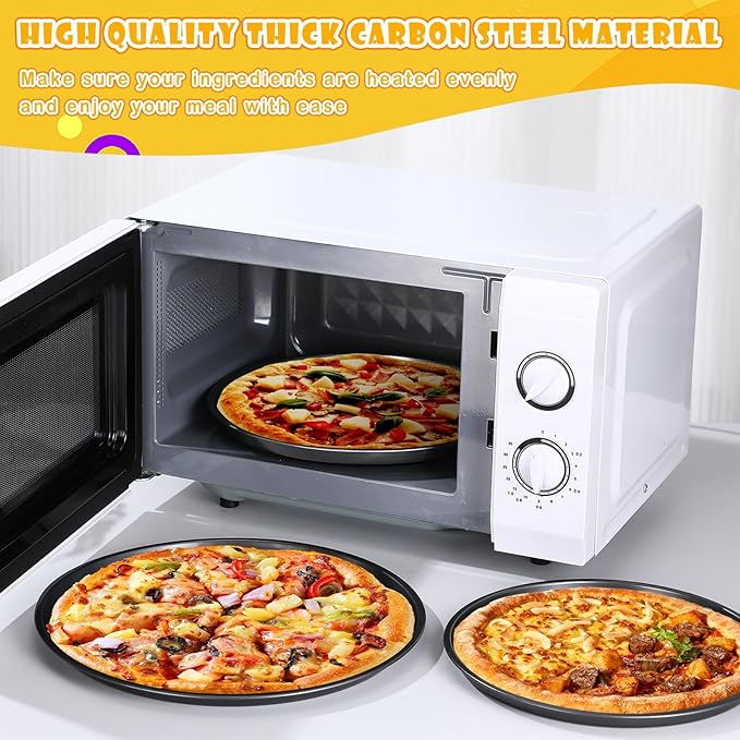 Pizza Pans 10.23/11.4/12.1 Inches Set of 3 Black Stainless Steel Non Stick Pizza Baking Pans Tray Round Serving Plate for Pie Cookie Cake Baking Grilling