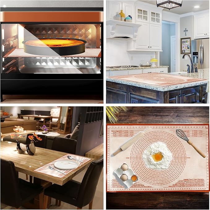 Extra Large Silicone Pastry Mat 34x26 Inch - Nonstick Baking Mats with Measurements, Great for Dough Rolling, Pastry, Pie Crust, Fondant, Cookies, Bread, Pasta, Pizza, Counter Mat