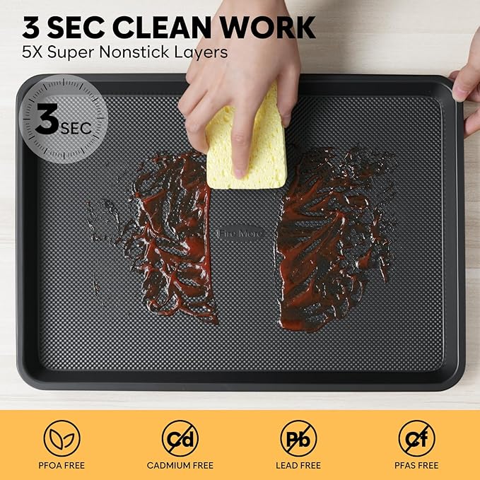 Jelly Roll Pan 15.3” x 11.3” Cookie Sheets for Baking 0.8mm Thick Non Stick Baking Sheets for Oven Heavy Duty Baking Trays