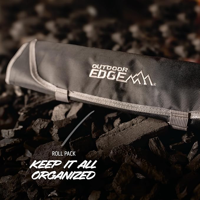 OUTDOOR EDGE ErgoMax Meat Carver Knife Set - Includes Cleaver, Brisket, Butcher & Honing Steel, Premium Titanium-Coated Steel Blades, Non-Slip Rubber Handles, Sharpening Rod