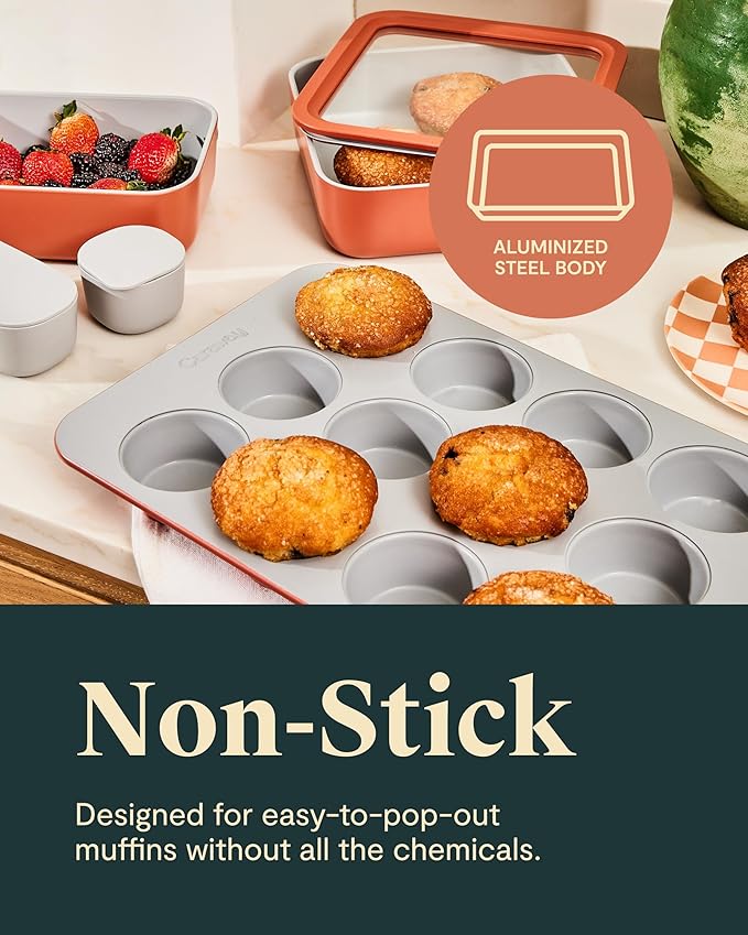 Caraway Non-Stick Ceramic 12-Cup Muffin Pan Duo - Naturally Slick Ceramic Coating - Non-Toxic, PTFE & PFOA Free - Perfect for Cupcakes, Muffins, and More - Perracotta