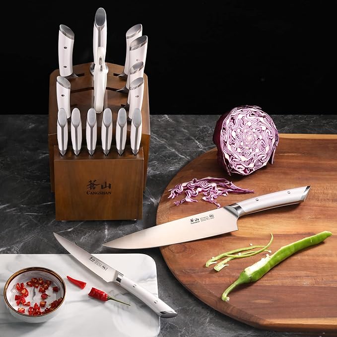 Cangshan HELENA Series German Steel Forged Knife Block Set (17-Piece, White)