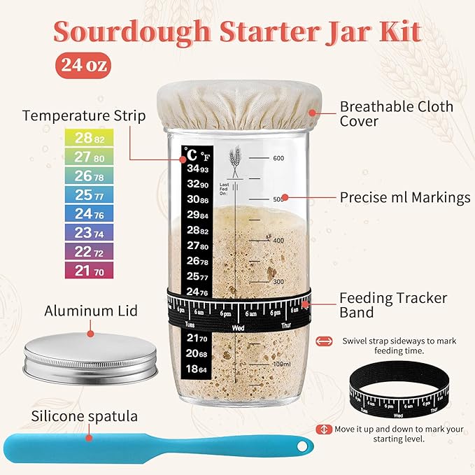 Aliggbent 38Pcs Sourdough Bread Baking Supplies, 10'' Round & Oval Banneton Bread Proofing Baskets with 24 oz Sourdough Starter Jar Kit, Digital Scale, Bags ＆ Bread Making Tools Kit for Artisan Baking