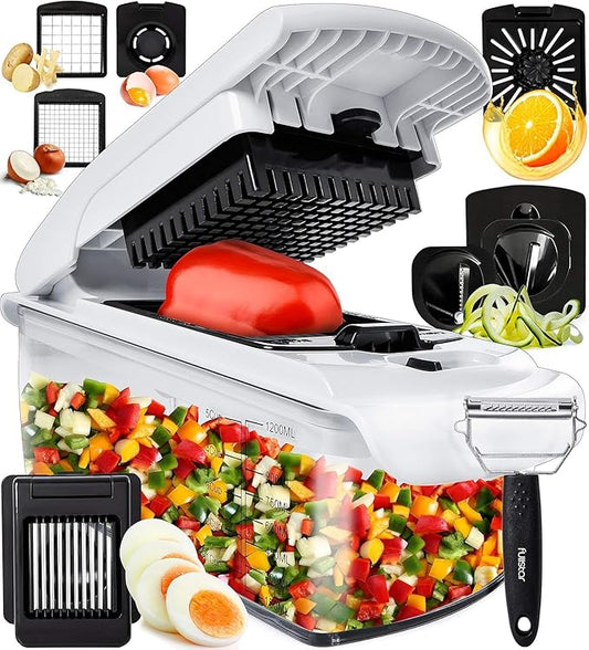 Fullstar The Original Pro Chopper - Vegetable Chopper and Spiralizer, Food Chopper with Container, Fruit Slicer, Kitchen Gadgets & Accessories, Home Essentials (9 in 1, White)