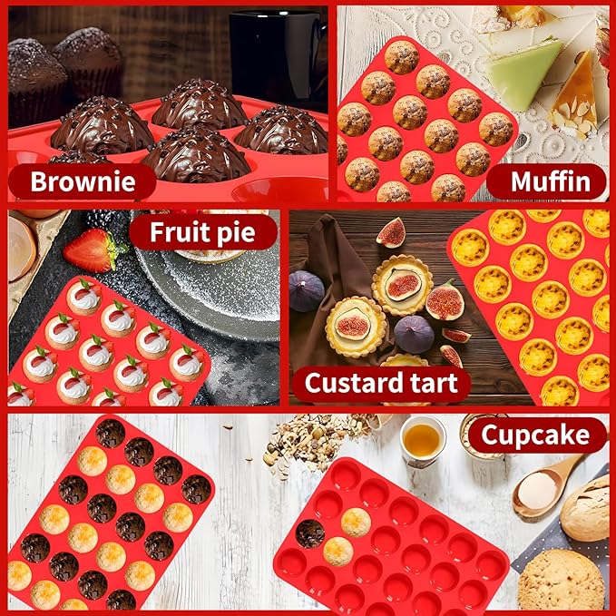 24 Cup Silicone Mini Muffin Pan,Nonstick Food Grade Silicone Baking Cups, Great for Making Muffin Cakes, Tart, Bread- Just Pop Out