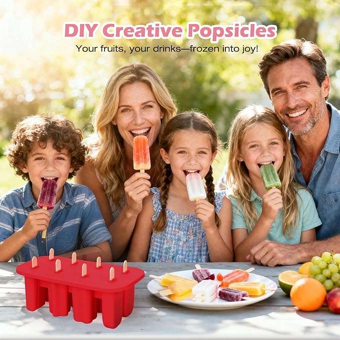 Popsicles Molds, 8-Cavity Silicone Popsicle Molds with 50 Sticks, BPA-Free Ice Pop Mold Popsicle Maker with Funnel & Cleaning Brush for Kids Adult Teens