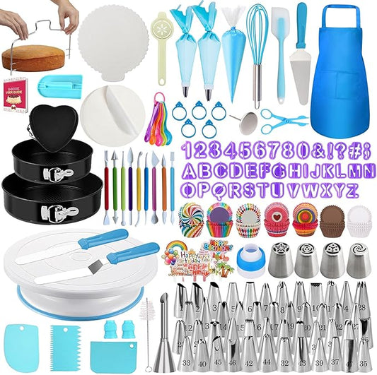 722pcs Cake Decorating Kit - Baking Supplies with Springform Pans, Cake Rotating Turntable, Icing Piping Bags and frosting Tips Set - Cake Decorating Tools for Beginners