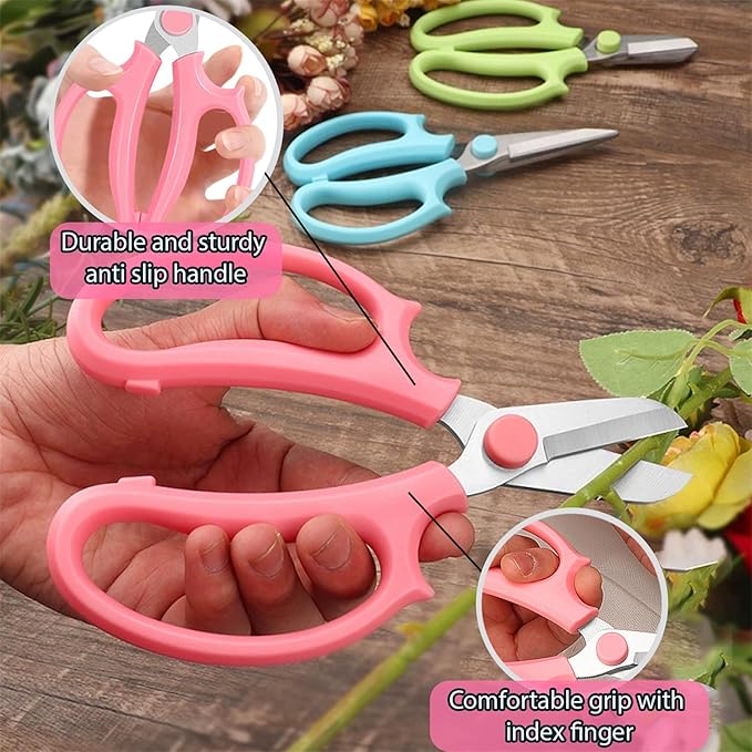 Garden Flower Scissors,3 PCS Stainless Steel Fresh Flower Cutter with Comfortable Grip Handles, Floral Shears for Stems, Rose, Plant, Fruit Picking Trimming