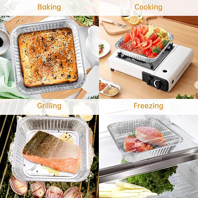 Aluminum Pans 8x8-20 Pack Disposable Foil Pans, Heavy Duty Aluminum Roasting Trays for Baking, Cooking, Heating, Storing, Prepping Food