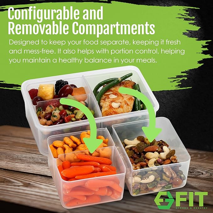 Bento Box for Kids and Adults - Reusable Lunch Box Meal Prep Containers - 3 Compartment Snack Box Container with Airtight Lid - Dishwasher, Freezer, Microwave Safe Food Snack Storage (39 oz, 2 Pack)