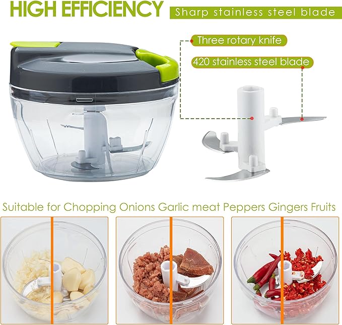 Multi-Function Manual Food Chopper & Processors with Handle and Cover,Vegetable Chopper Shredder,Garlic Press,Suitable for Onions Garlic Peppers Carrots Gingers Fruits,Ideal Gift for Kitchen(Green)