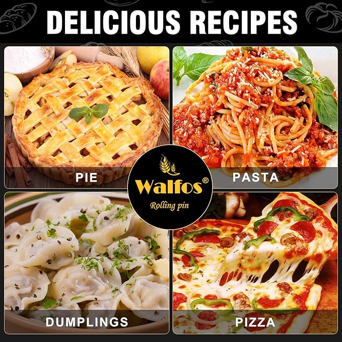 Walfos French Rolling Pin Set - Natural Wooden Rolling Pins (8inch, 15.7inch), Baking Dough Roller for Pizza, Pie, Pasta, Bread, Pastry, No Coating