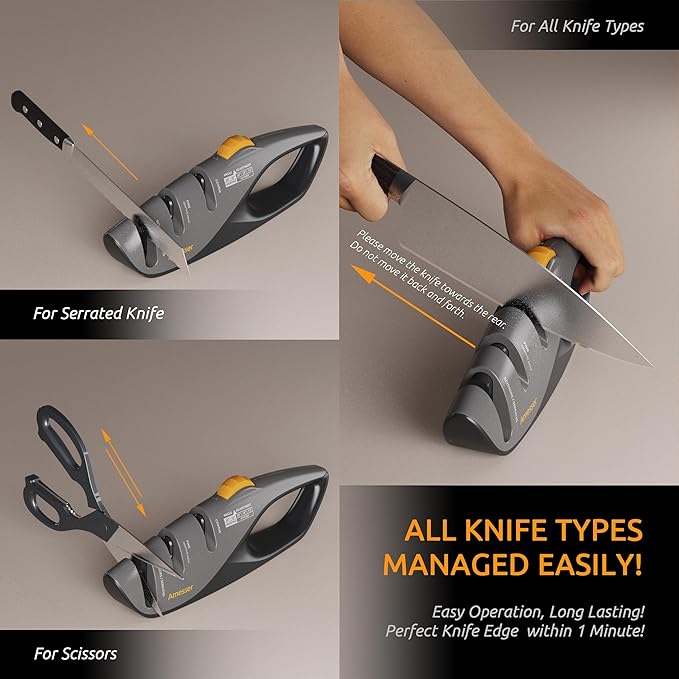 5-Angle Adjustable Knife Sharpener for Kitchen Knives, Scissors & Pocket Knives – Precision 15°-24° Sharpening with Coarse & Fine Slots, Non-Slip Base & Ergonomic Handle, Safe & Easy to Use