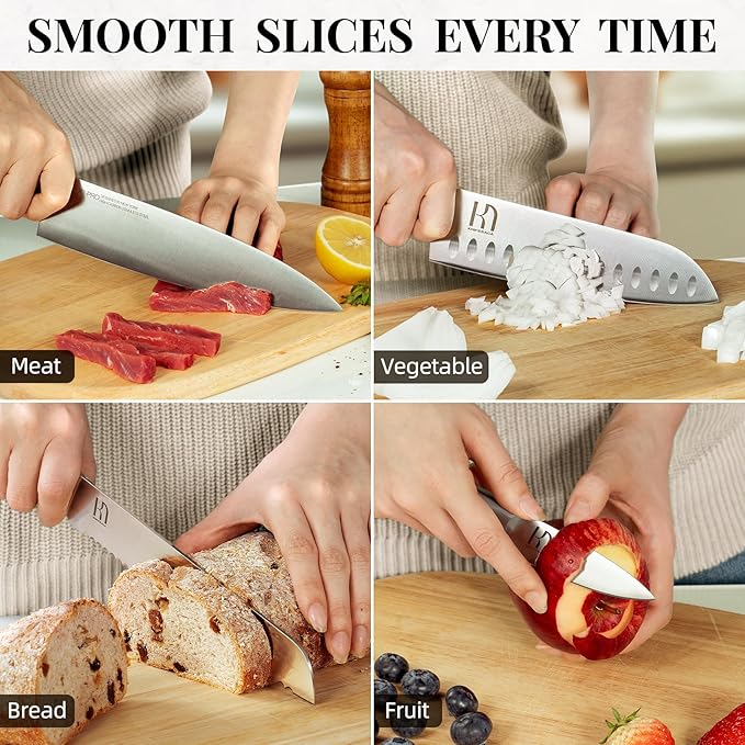 Knife Set, 14 Pcs Premium Japanese High Carbon Stainless Steel Kitchen Knife Set, Razor Sharp Knife Block Set with Built-in Sharpener, Quality Acacia Wood Block Knife Sets Ergonomic Handle