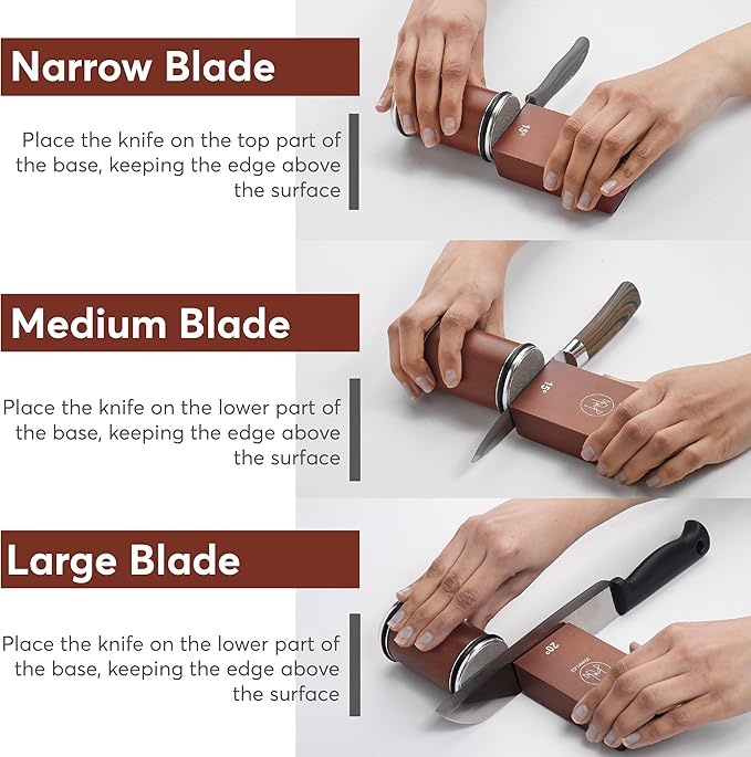 Rolling Knife Sharpener with Diamond and Ceramic Discs, Kitchen Knife Sharpener with 15° & 20° Magnetic Angles, Strong Knife Sharpening Kit (Brown)