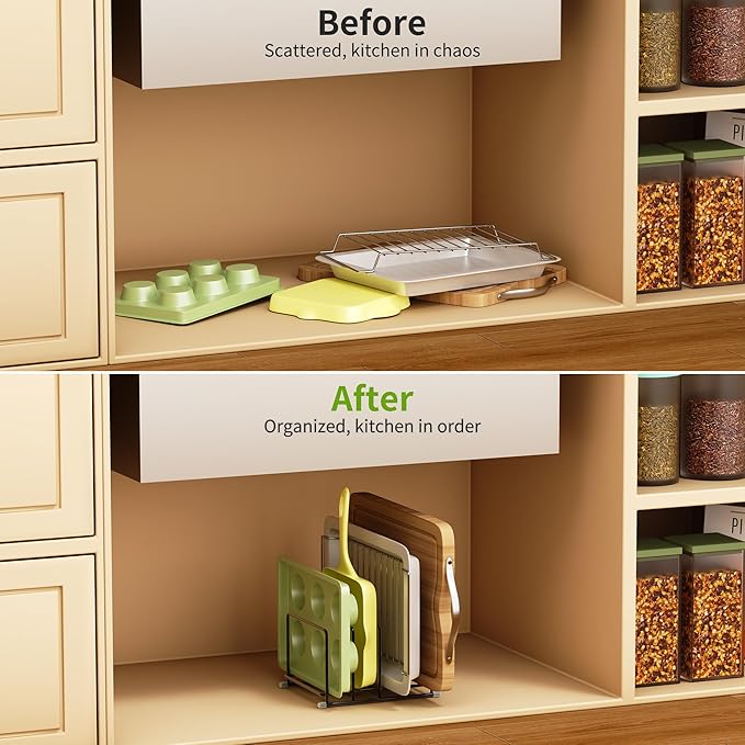 Cutting Board Organizer-1.6in Wide Kitchen Cutting Board Holder Stand for Pan,Baking Sheets,Cookie Sheets with 4 Slots,Baking Sheet Oragnizer(2PC-Medium)