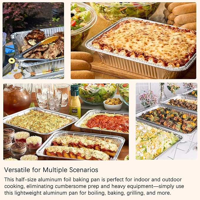Aluminum Baking Pan Half-Size, 9x13 Inches, Heavy-Duty Disposable Aluminum Foil Pan, Deep Baking Pan Suitable for Cake Baking, Cooking, Roasting, Heating, and Steaming Meal Tray (20 PACK)