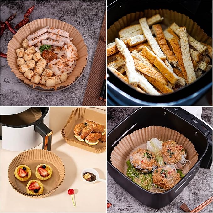 200Pcs Air Fryer Disposable Paper Liner, 8 Inch Round Non-Stick Air Fryer Liners Parchment Paper for 5-8 QT Air Fryer Baking Roasting Microwave