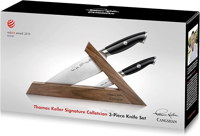 Cangshan Thomas Keller Signature Collection Swedish Powder Steel Forged, 3-Piece TAI Block, Walnut, Black