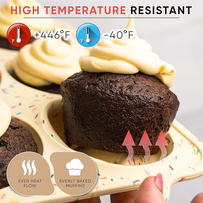 2 Pack Confetti Regular Size 6 Cup Silicone Muffin Pans for Baking, Non-Stick Silicone Cupcake Pans for Baking,Easy-Release, Metal Handles, Dishwasher Safe & BPA Free - Confetti Color