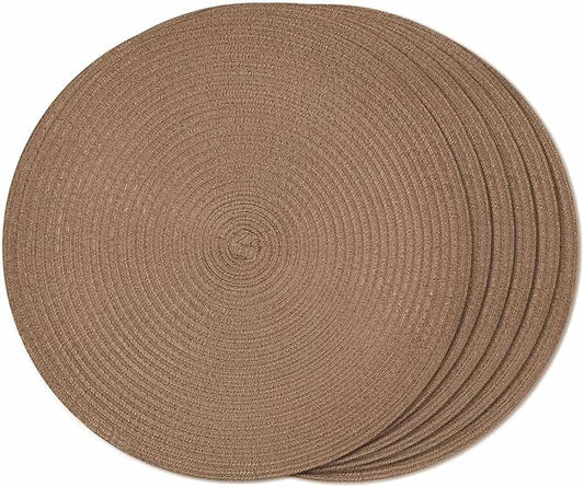 FunWheat Round Braided Placemats Set of 6 Place mats for Dining Tables Woven Heat Resistant Table Mats 15 inch (Brown,6pcs)