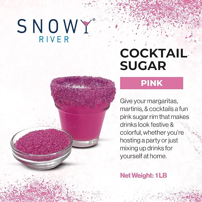 Snowy River Pink, Cocktail & Margarita Sugar Rimmer - Vibrant Color Glass Rimming Sugar with Medium Crystal Texture - 16oz