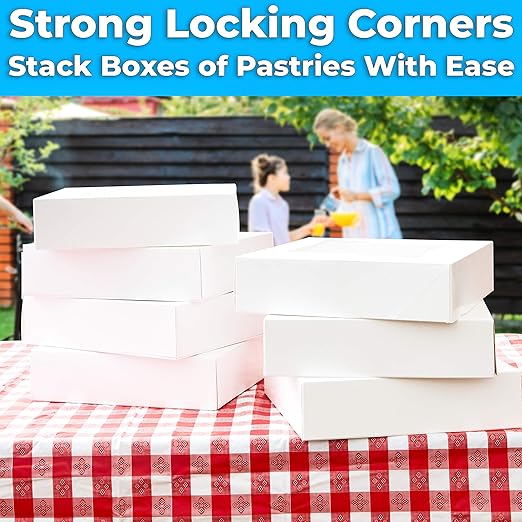 Gourmet 10in White Bakery Boxes 5 Pk. Cute Window Displays for Pies, Cakes, Cupcakes, Pastries. Transport Baked Goods with Sturdy, Easy-to Use Carriers. Give Sweet Holiday Gifts at Work or School
