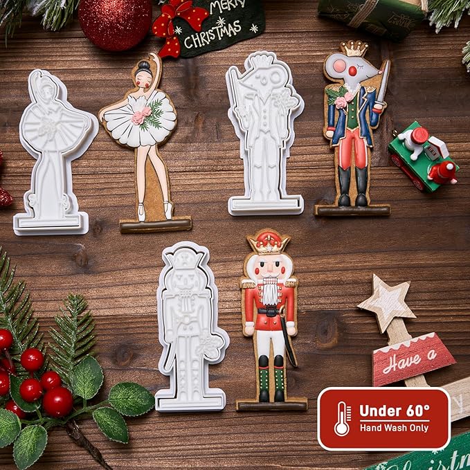 Flycalf Nutcracker Cookie Cutters Set of 3 Christmas with 3D Stamper Holiday Baking Accessories Cutter Molds Gifts for Kids Decorative Party 3.5" Kitchen Cake Supplies