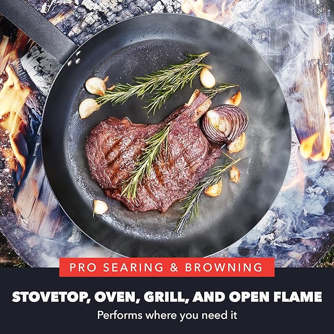 GreenPan x Bobby Flay 12" Carbon Steel Frying Pan Skillet, Pre-Seasoned Ready to Use, Nontoxic, PFAS-Free, Induction Compatible, High Heat & Oven Safe Durable Cookware, Cast Iron Alternative