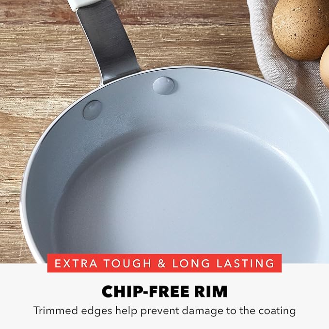 GreenPan x Bobby Flay 10" Nonstick Frying Pan Skillet, PFAS-Free Diamond Ceramic, Induction Suitable, Stay-Cool Silicone Handle, Easy Clean Dishwasher & Oven Safe, Egg & Omelet Pan, Cream