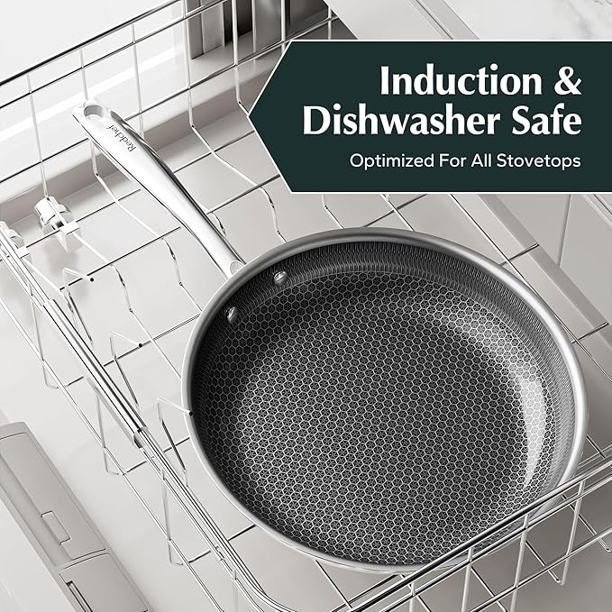 Redchef Non Stick Frying Pans, Hybrid Ceramic Frying Pan, Nonstick Skillet with Stay-Cool Handle, Non Toxic, PFAS PFOA & PTFE Free, Dishwasher & Oven Safe, Compatible All Cooktops (Black, 10 inch)