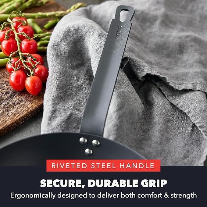 GreenPan x Bobby Flay 8" Carbon Steel Frying Pan Skillet, Pre-Seasoned Ready to Use, Nontoxic, PFAS-Free, Induction Compatible, High Heat & Oven Safe Durable Cookware, Cast Iron Alternative
