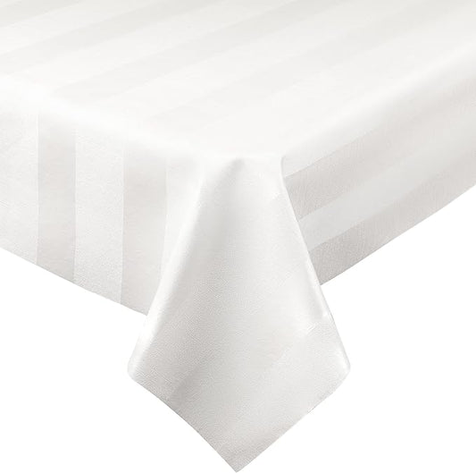 Luxury Table Protector Pad, 2 in 1 Table pad + Great Looking Tablecloth - Heat Resistant, Spill & Stain Proof - Flannel Backing (54x126, White - Silk Stripe)
