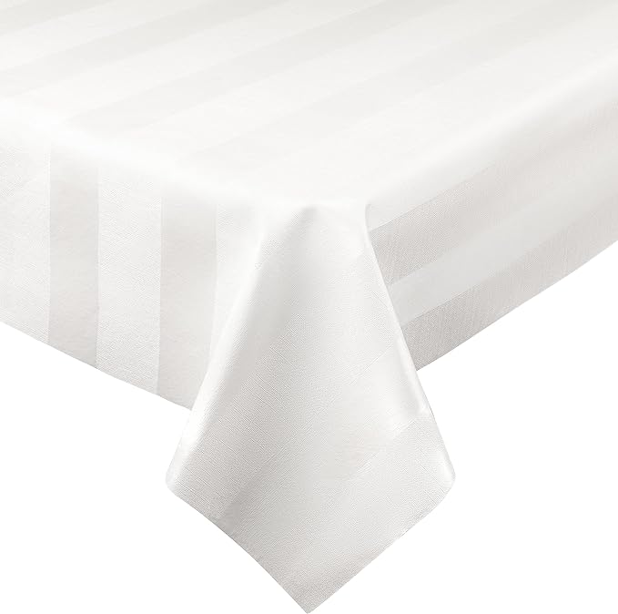 Luxury Table Protector Pad, 2 in 1 Table pad + Great Looking Tablecloth - Heat Resistant, Spill & Stain Proof - Flannel Backing (54x108, White - Silk Stripe)