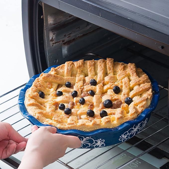 Pie Pan Ceramic Pie Plate, 9 inch Deep Dish Pie Pans, Nonstick Pie Pans for Baking, Blue and White Floral Pie Dish For Kitchen