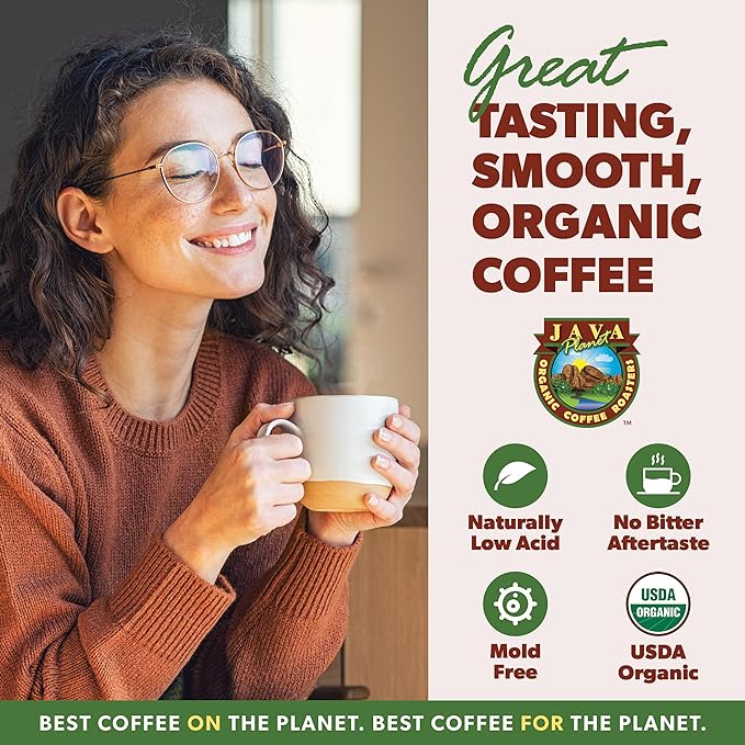 Low Acid Organic Coffee – Whole Bean, Mold-Free & Stomach Friendly by Java Planet, Peruvian Single Origin Decaf Coffee, Water Process, Medium Dark Roast, Smooth Full Flavored, 5LB Bag