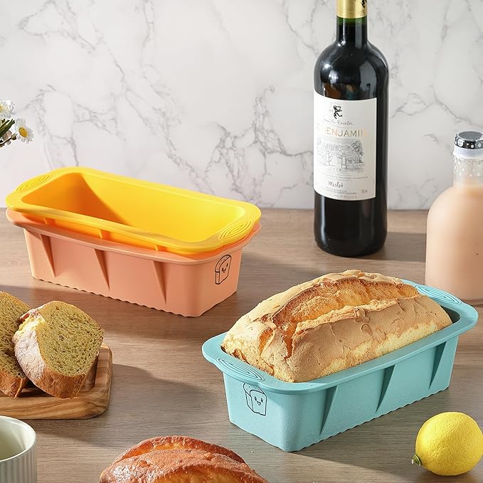 Silicone Bread Loaf Pan, 3 PCS Silicone Loaf Pans for Baking, Non Stick Bread Pans for Homemade Bread, Brownies, Cakes, Dishwasher Safe (3 Colors, Nesting Design)