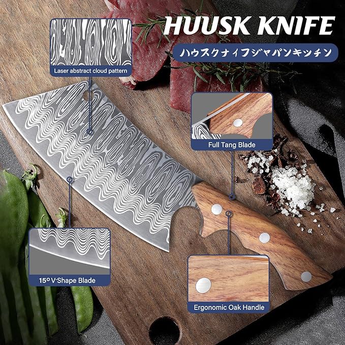 Huusk Japan Knife, Hand Forged Meat Cleaver Knife Japanese Kitchen Knife with Sheath Cooking Butcher Knife for Meat Cutting Vegetable Cleaver for Kitchen, Camping Thanksgiving Christmas Gifts