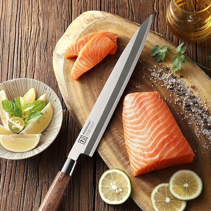KEEMAKE Sushi Knife Japanese - 11.5 inch Sashimi Knife Japanese VG10 Stainless steel Single Bevel Blade, Perfect Rosewood Handle Yanagiba & Slicing Knives