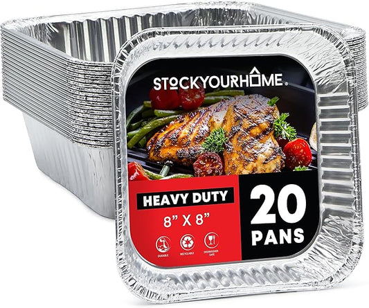 Aluminum Pans 8x8 Disposable Foil Pans (20 Pack) - 8 Inch Square Pans - Tin Foil Pans Great for Cooking, Heating, Storing, Prepping Food