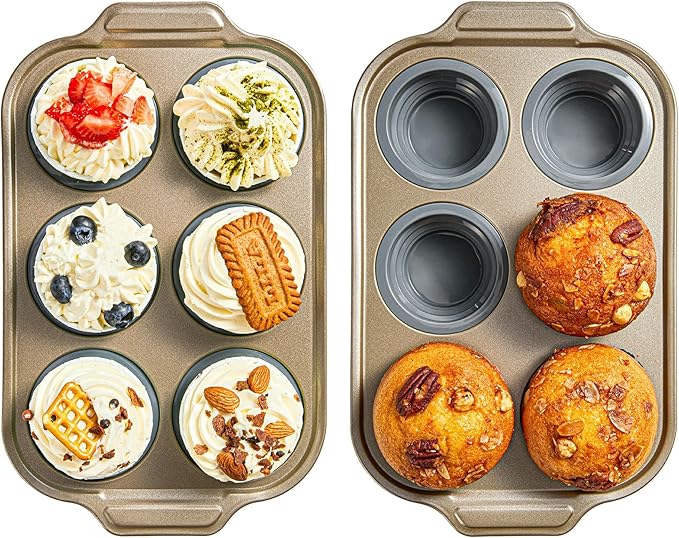 2-Pack Silicone Foldable Muffin Pans With Metal Reinforced Frame Silicone Cupcake Molds Nonstick 6 Cups For Baking, Homemade Muffins, Cupcakes, Egg Bites, Brownies, Puddings