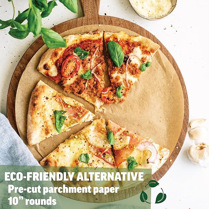 Zenlogy 10 Inch Parchment Paper Rounds (100 Sheets) - Unbleached, Pre-cut, High Heat, Round Liners - Fits 10 inch Round Cake Pans, Pizza Pans, and Air Fryer