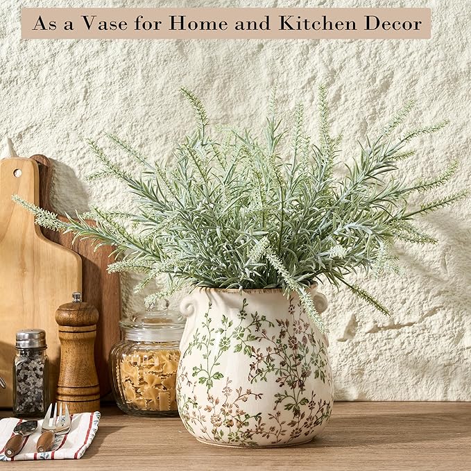 Utensil Holder for Kitchen Counter, Modern Farmhouse Rustic Cooking Utensil Holder and Crock, Exquisite Chinoiserie Floral Ceramic Utensil Organizer for Home Kitchen Decor- Green and Beige
